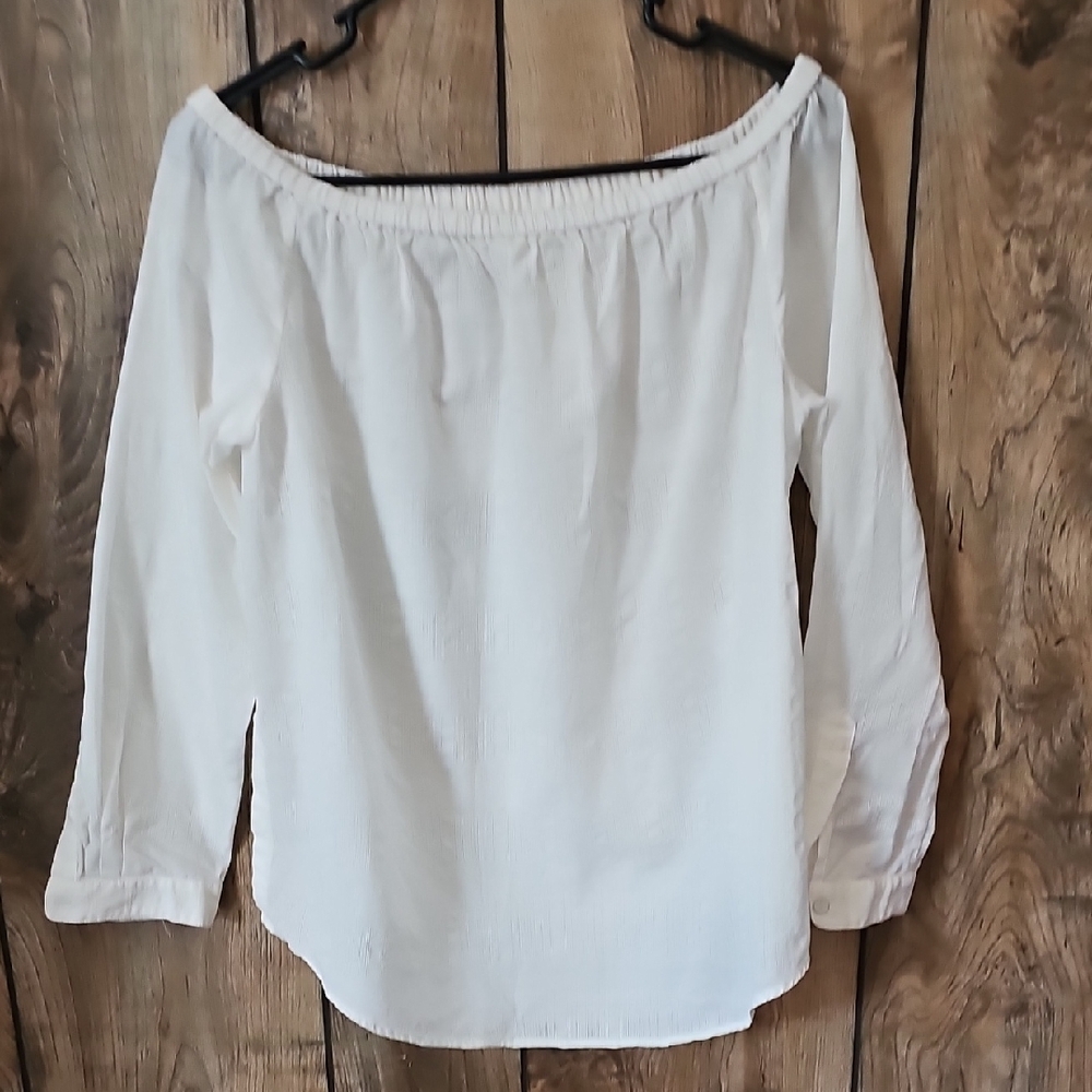 Rag & Bone White Smocked 3/4 Sleeve Blouse